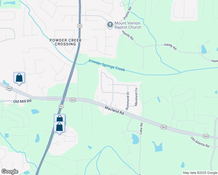 map of restaurants, bars, coffee shops, grocery stores, and more near 37 Waterloo Court in Hiram