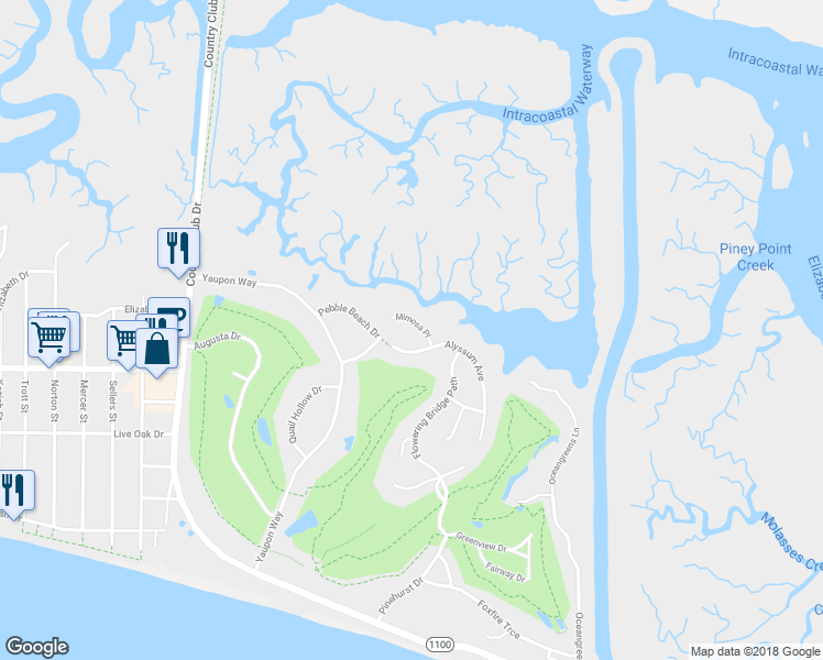 map of restaurants, bars, coffee shops, grocery stores, and more near 603 Mimosa Pl in Caswell Beach
