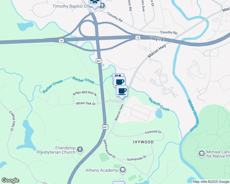map of restaurants, bars, coffee shops, grocery stores, and more near 1022 Cherry Hills Court in Athens