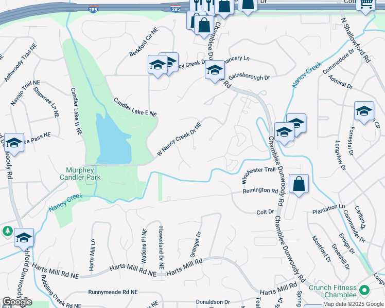 map of restaurants, bars, coffee shops, grocery stores, and more near 3982 Battleford Court in Atlanta