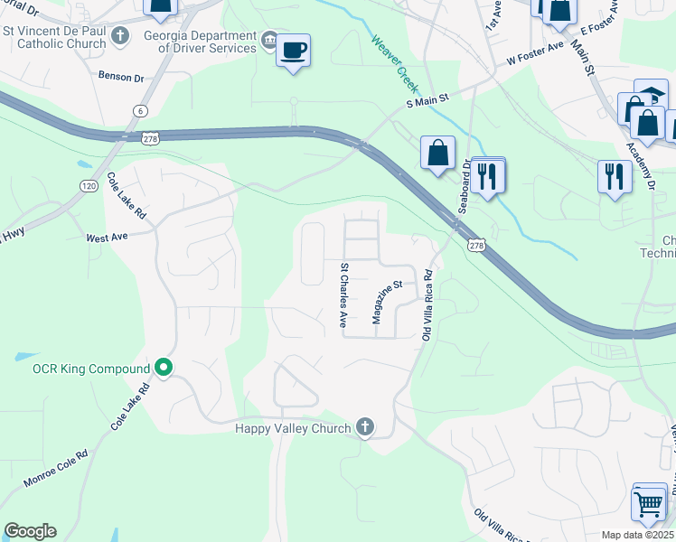 map of restaurants, bars, coffee shops, grocery stores, and more near 603 Saint Charles Avenue in Dallas