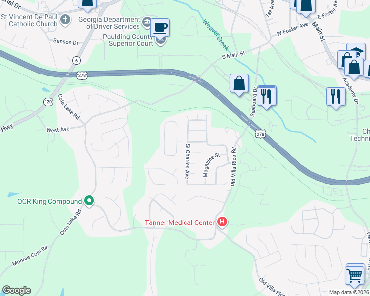 map of restaurants, bars, coffee shops, grocery stores, and more near 603 Saint Charles Avenue in Dallas