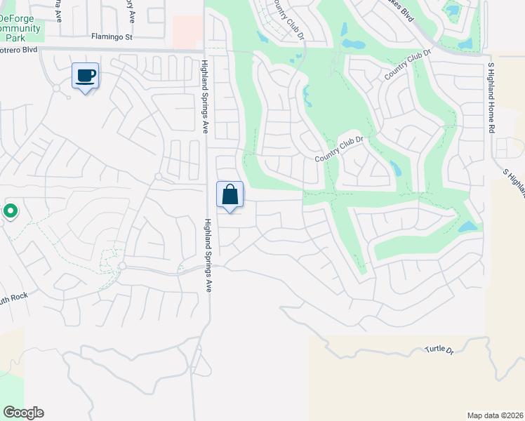 map of restaurants, bars, coffee shops, grocery stores, and more near 6181 Solama Way in Banning