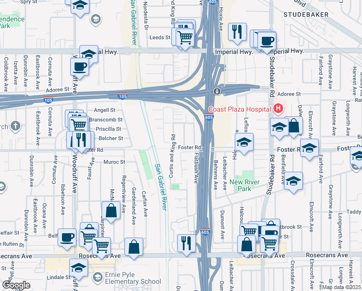 map of restaurants, bars, coffee shops, grocery stores, and more near 13312 Domart Avenue in Norwalk