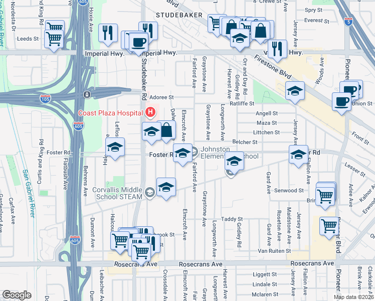 map of restaurants, bars, coffee shops, grocery stores, and more near 13311 Fairford Avenue in Norwalk
