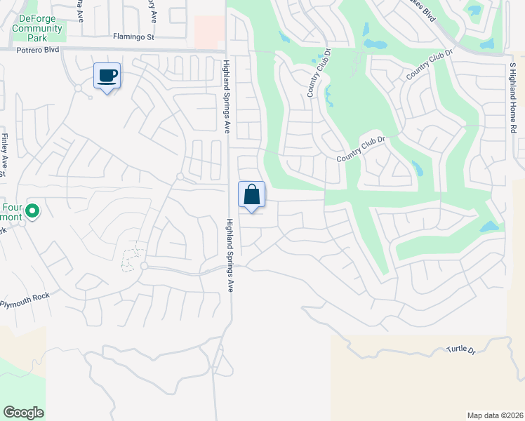 map of restaurants, bars, coffee shops, grocery stores, and more near 6239 Ponte Verde Circle in Banning