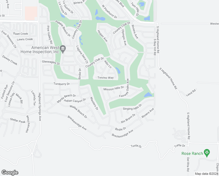 map of restaurants, bars, coffee shops, grocery stores, and more near 5211 Mission Hills Drive in Banning