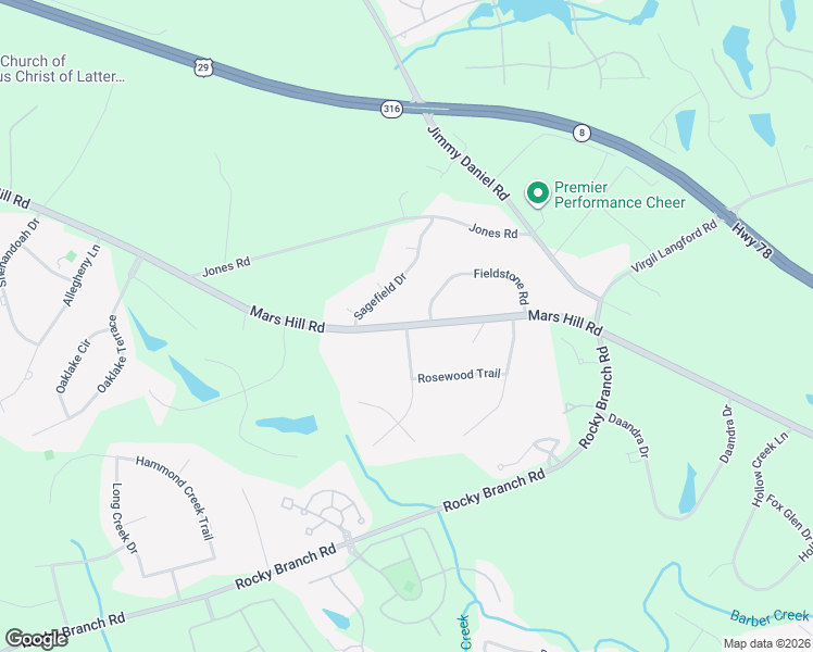 map of restaurants, bars, coffee shops, grocery stores, and more near Mars Hill Road in Watkinsville