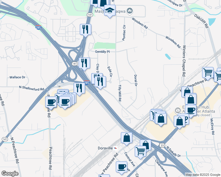 map of restaurants, bars, coffee shops, grocery stores, and more near 4023 Caitlyn Place in Atlanta