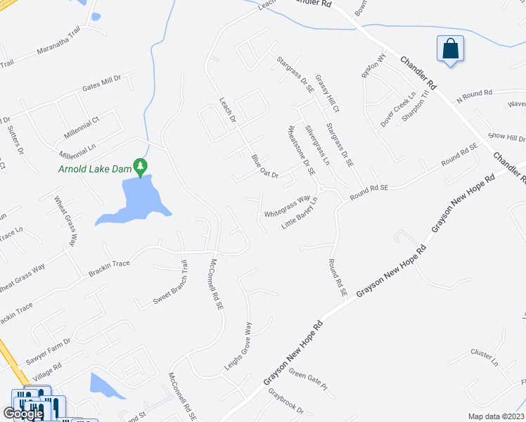 map of restaurants, bars, coffee shops, grocery stores, and more near 1722 Sweet Barley Way Southeast in Grayson