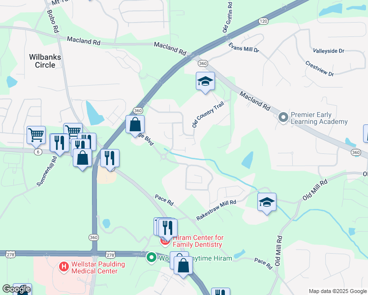 map of restaurants, bars, coffee shops, grocery stores, and more near 117 Brycewood Trail in Dallas