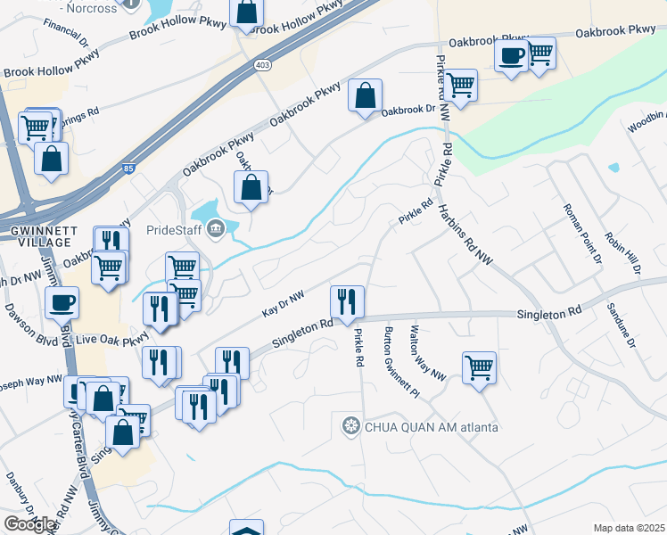 map of restaurants, bars, coffee shops, grocery stores, and more near 616 Hampton Ridge Road in Norcross