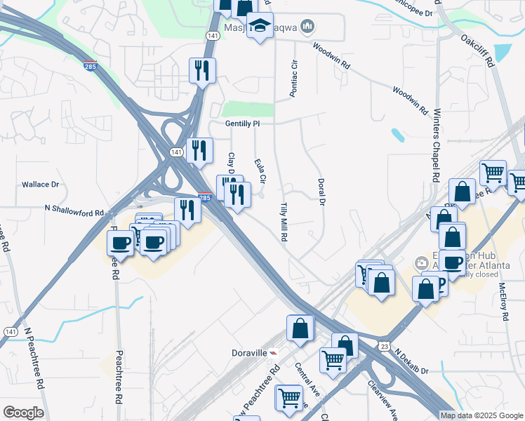 map of restaurants, bars, coffee shops, grocery stores, and more near 4023 Caitlyn Place in Atlanta
