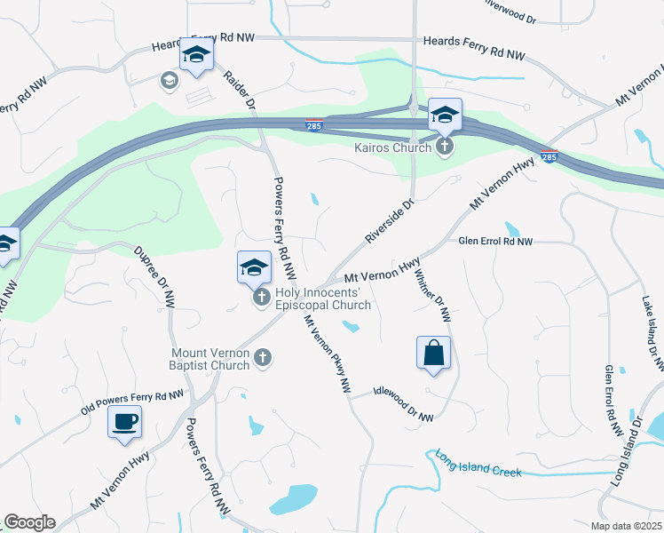 map of restaurants, bars, coffee shops, grocery stores, and more near 725 Riley Place Northwest in Atlanta