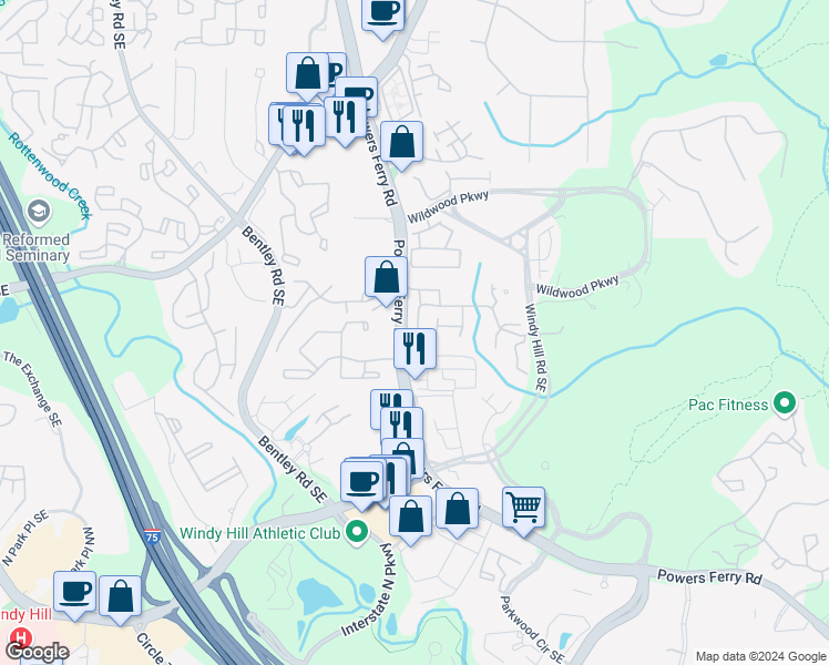 map of restaurants, bars, coffee shops, grocery stores, and more near in Cobb County