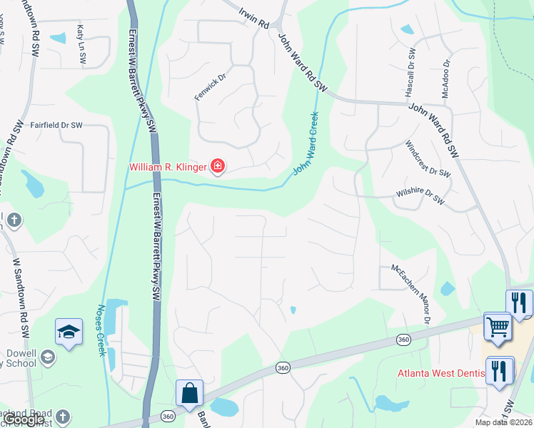 map of restaurants, bars, coffee shops, grocery stores, and more near 1865 Keith Drive Southwest in Marietta