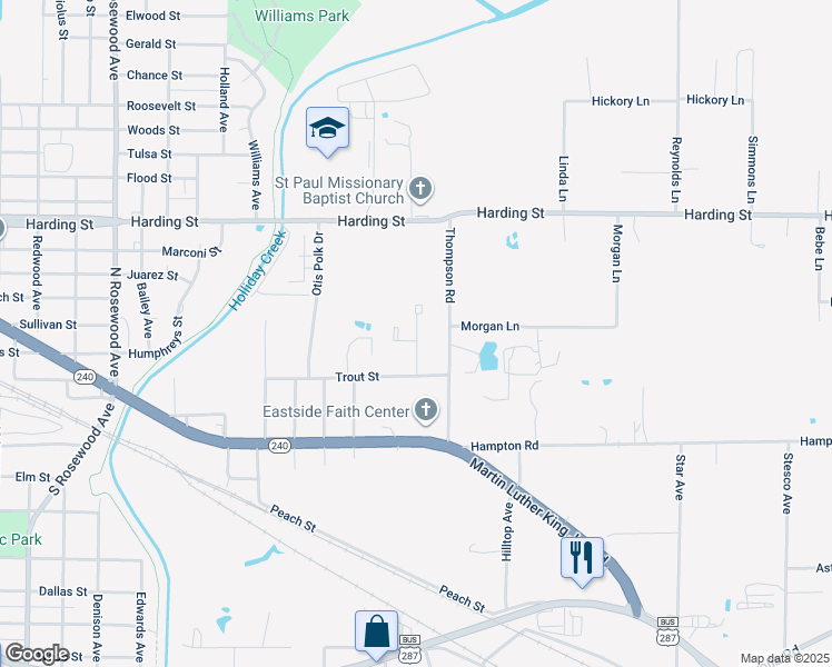 map of restaurants, bars, coffee shops, grocery stores, and more near 1200 Thompson Road in Wichita Falls
