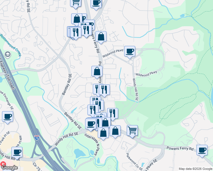 map of restaurants, bars, coffee shops, grocery stores, and more near in Cobb County