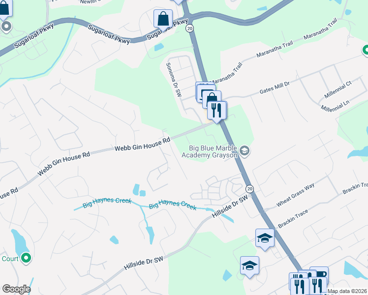 map of restaurants, bars, coffee shops, grocery stores, and more near 1410 Memory Way in Lawrenceville