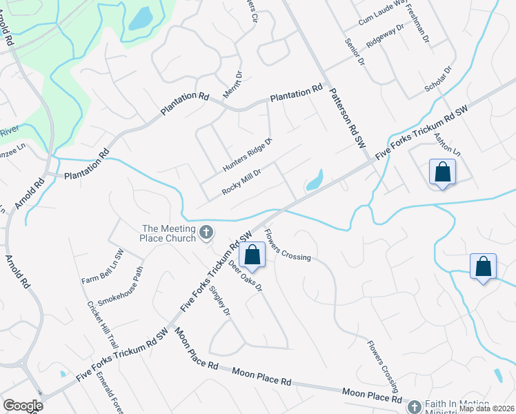 map of restaurants, bars, coffee shops, grocery stores, and more near 2070 Harrison Ridge Court in Lawrenceville