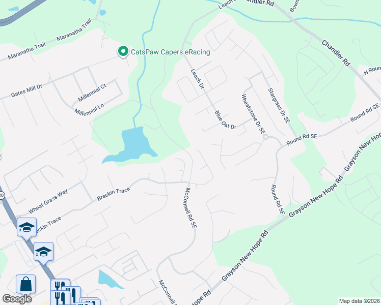 map of restaurants, bars, coffee shops, grocery stores, and more near 188 Brackin Trace in Grayson