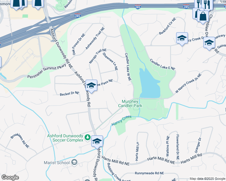 map of restaurants, bars, coffee shops, grocery stores, and more near 3999 Saint Clair Court Northeast in Atlanta