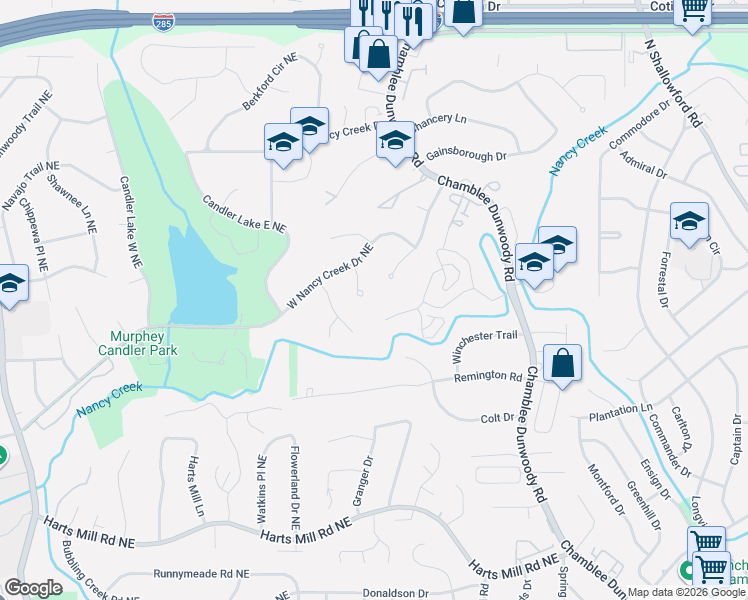 map of restaurants, bars, coffee shops, grocery stores, and more near 100 D Youville Lane in Atlanta