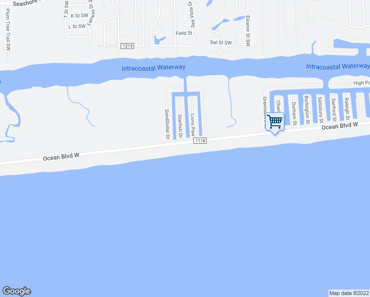 map of restaurants, bars, coffee shops, grocery stores, and more near 575-577 Ocean Boulevard West in Holden Beach