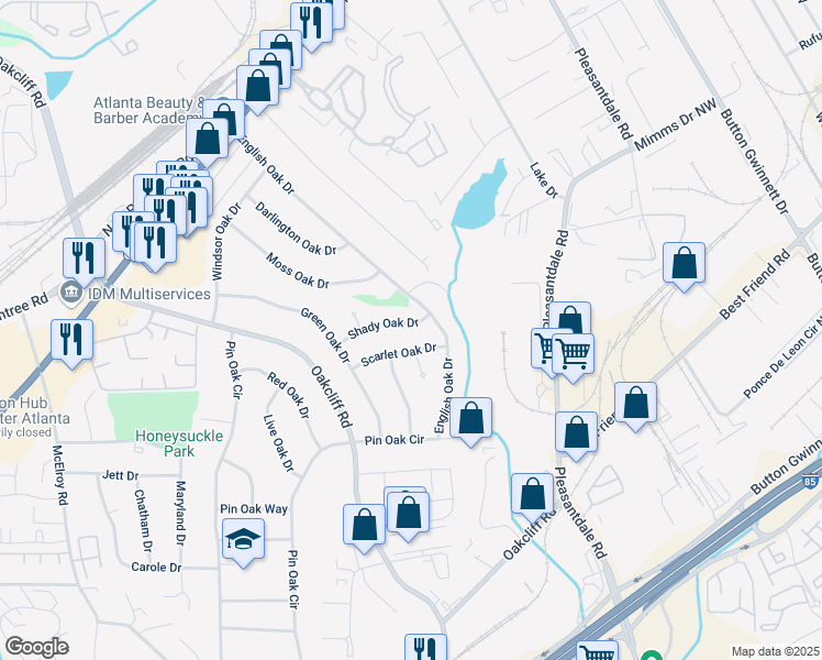 map of restaurants, bars, coffee shops, grocery stores, and more near 3317 Shady Oak Drive in Doraville