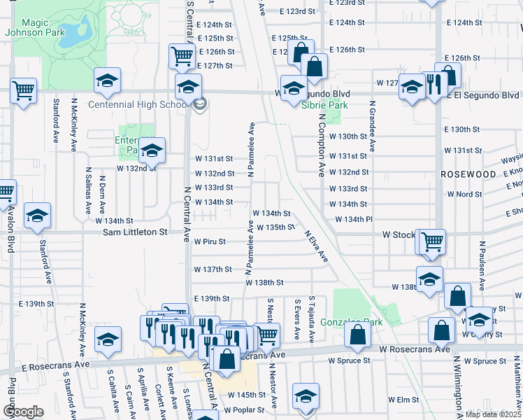 map of restaurants, bars, coffee shops, grocery stores, and more near 2004 North Nestor Avenue in Compton
