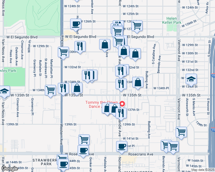 map of restaurants, bars, coffee shops, grocery stores, and more near 1452 West 134th Street in Gardena