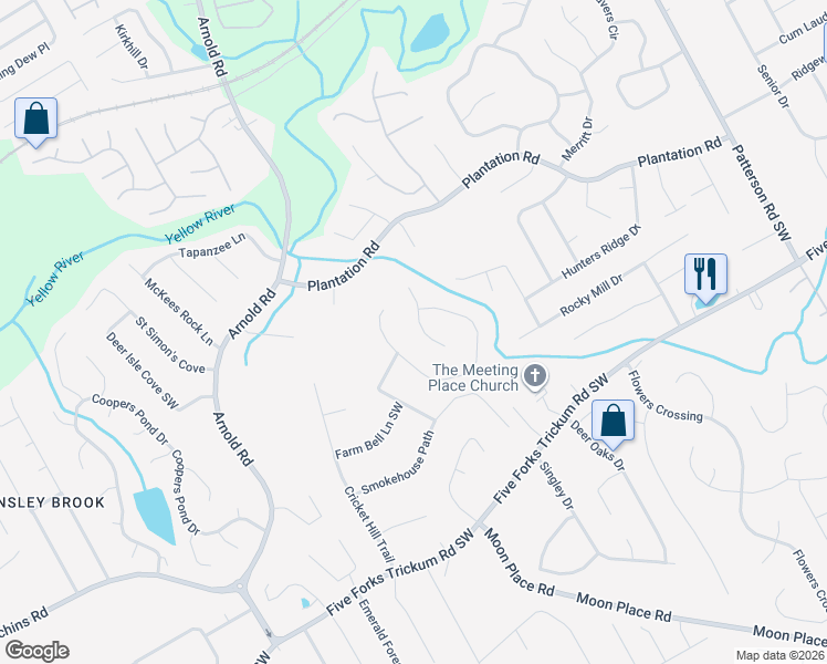map of restaurants, bars, coffee shops, grocery stores, and more near 453 Cricket Ridge Court in Lawrenceville