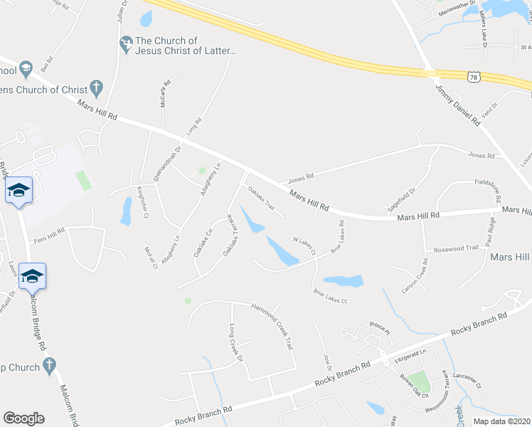 map of restaurants, bars, coffee shops, grocery stores, and more near 1060 Oaklake Trail in Watkinsville