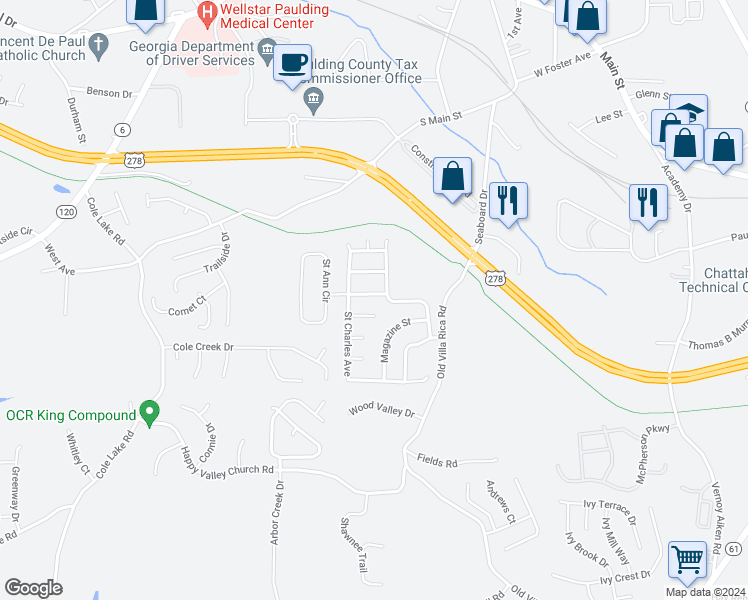 map of restaurants, bars, coffee shops, grocery stores, and more near 105 Saint Ann Street in Dallas