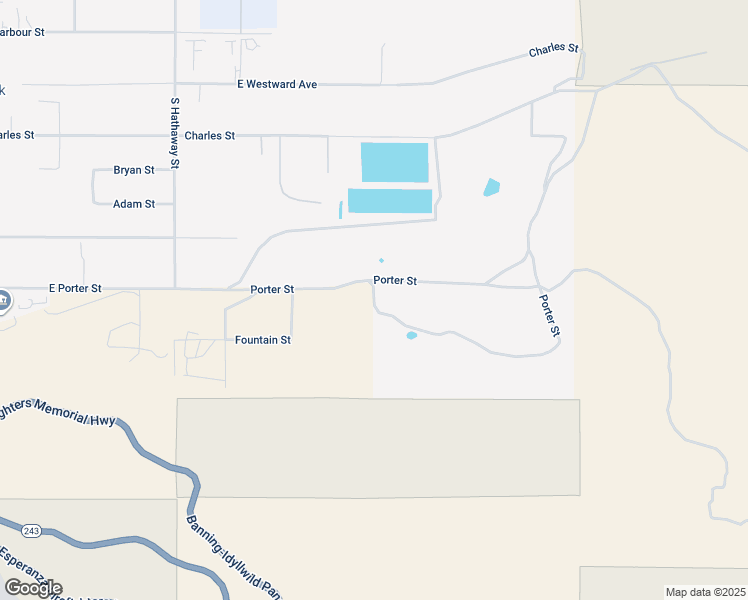 map of restaurants, bars, coffee shops, grocery stores, and more near Porter Street in Banning