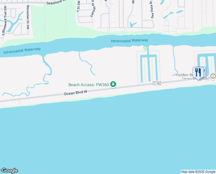 map of restaurants, bars, coffee shops, grocery stores, and more near 640 Ocean Boulevard West in Holden Beach