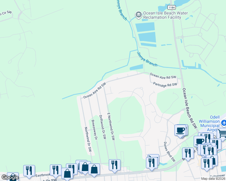 map of restaurants, bars, coffee shops, grocery stores, and more near 1520 Minute Court Southwest in Ocean Isle Beach