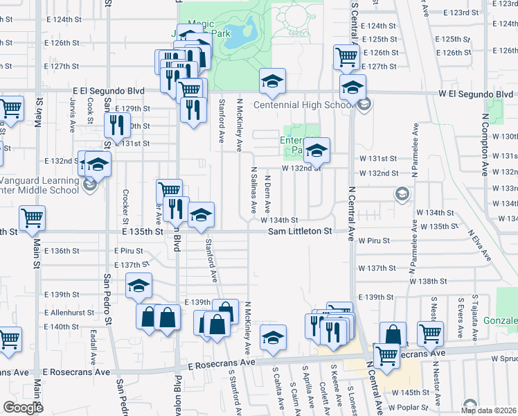 map of restaurants, bars, coffee shops, grocery stores, and more near 2005 North Dern Avenue in Los Angeles