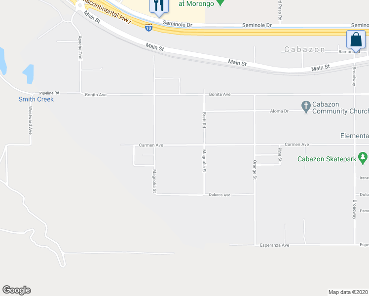 map of restaurants, bars, coffee shops, grocery stores, and more near 49519 Carmen Avenue in Cabazon