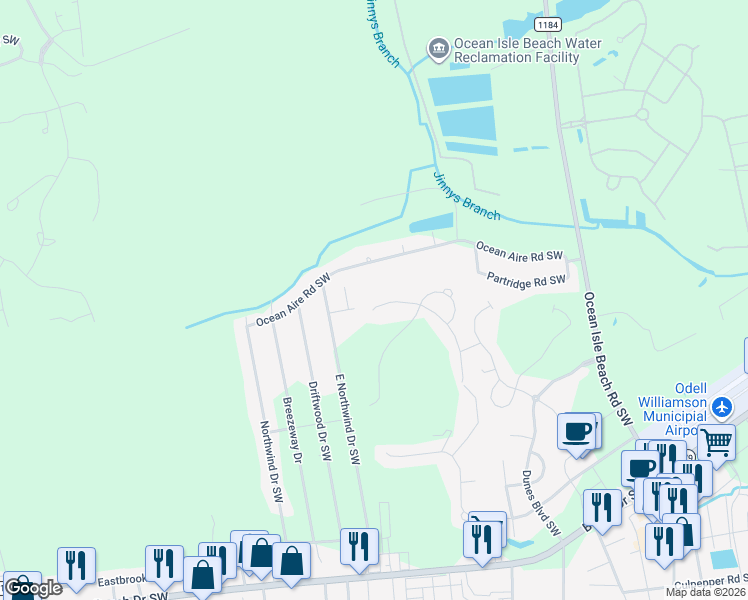 map of restaurants, bars, coffee shops, grocery stores, and more near 1520 Minute Court Southwest in Ocean Isle Beach