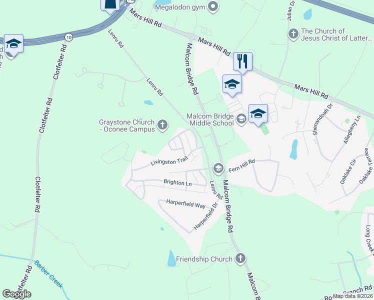 map of restaurants, bars, coffee shops, grocery stores, and more near 1040 Middleton Lane in Bogart