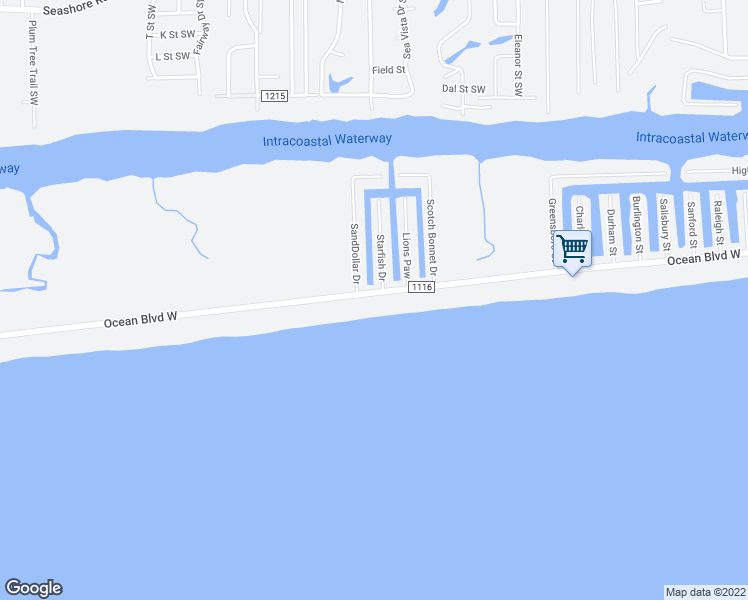 map of restaurants, bars, coffee shops, grocery stores, and more near 575 Ocean Boulevard West in Holden Beach