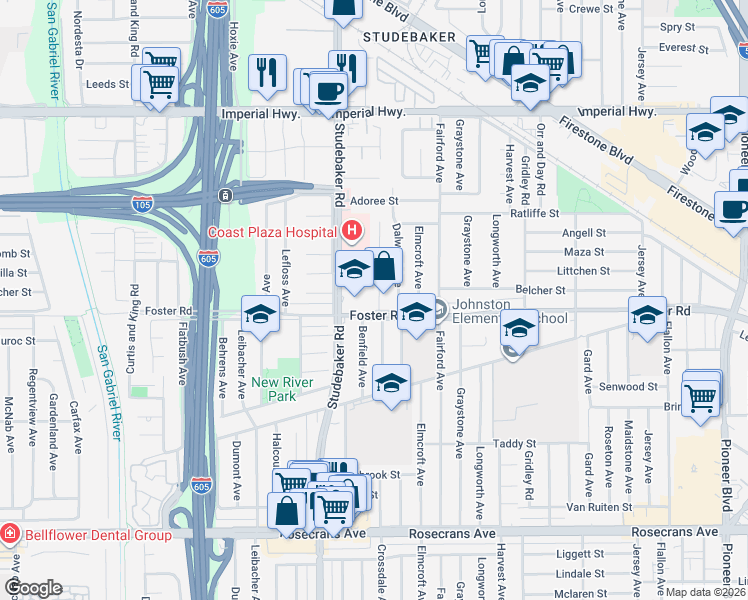map of restaurants, bars, coffee shops, grocery stores, and more near 13309 Crossdale Avenue in Norwalk