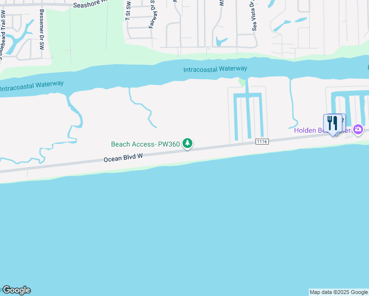 map of restaurants, bars, coffee shops, grocery stores, and more near 634 Ocean Boulevard West in Holden Beach