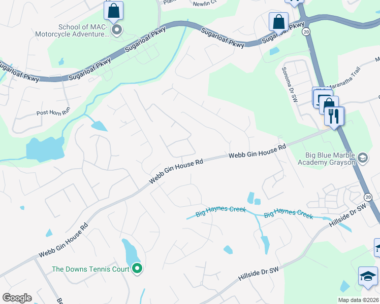 map of restaurants, bars, coffee shops, grocery stores, and more near 735 Rose Brooke Drive in Lawrenceville