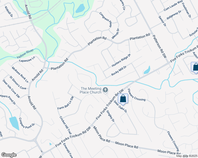 map of restaurants, bars, coffee shops, grocery stores, and more near 2211 Rocky Mill Drive in Lawrenceville