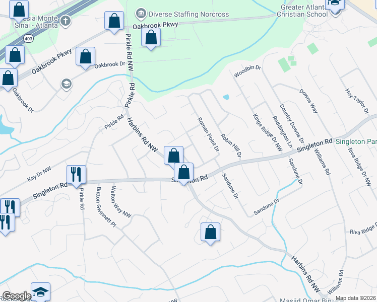 map of restaurants, bars, coffee shops, grocery stores, and more near 5552 Dove Trce in Norcross
