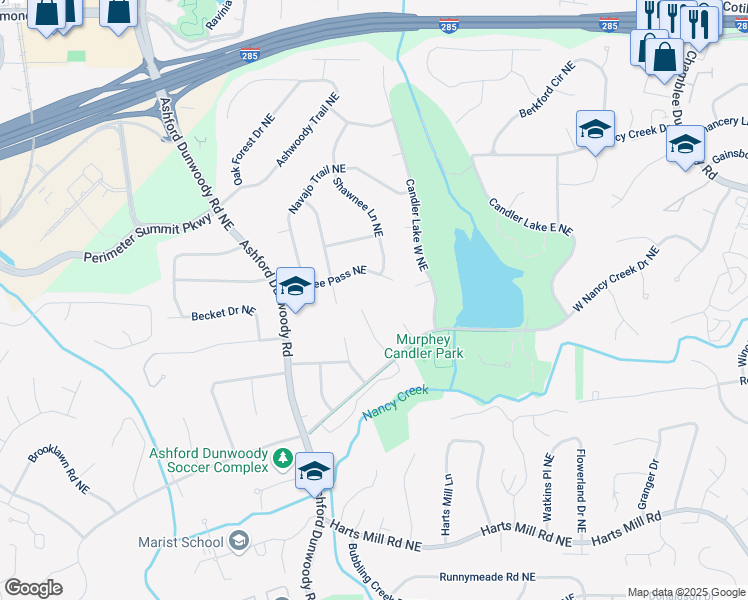 map of restaurants, bars, coffee shops, grocery stores, and more near 3999 Saint Clair Court Northeast in Atlanta