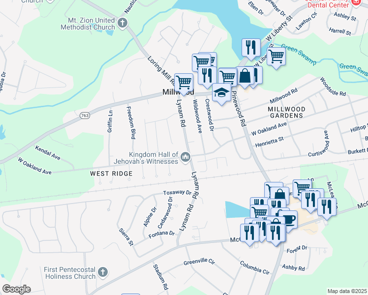 map of restaurants, bars, coffee shops, grocery stores, and more near 60 Lynam Road in Sumter