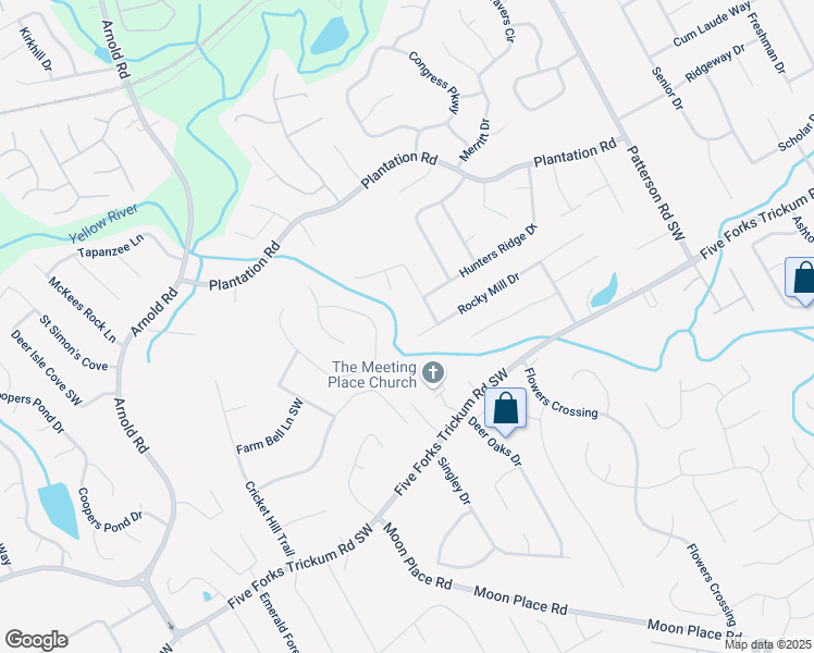 map of restaurants, bars, coffee shops, grocery stores, and more near 2211 Rocky Mill Dr in Lawrenceville